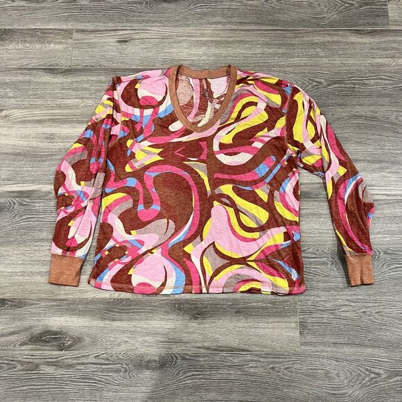 Free People Movement Keep Rolling Printed Tee Long Sleeve S Geometric Y2K - Picture 1 of 6